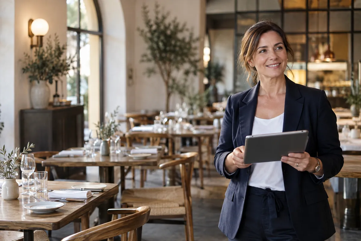 Restaurant manager planning her team on a tablet